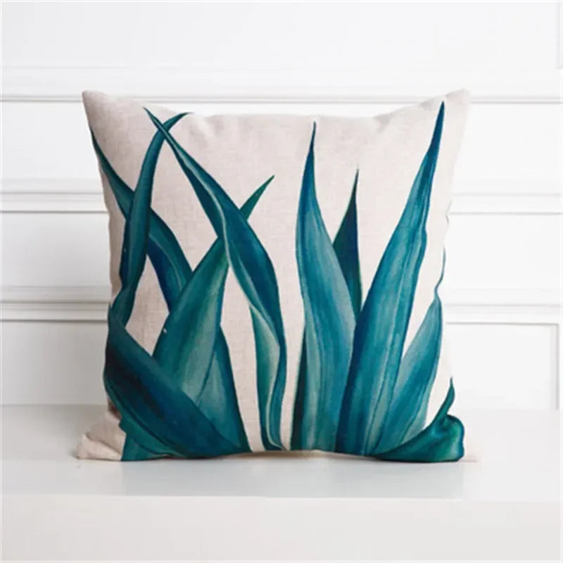 Axyaa Cactus Linen Cushion Cover 45x45cm for Home Decor - Green Plant Pillow Cover