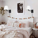 Axya Vintage Black Swing Arm Wall Sconces Light Linen Fabric Lampshade Wall Mount