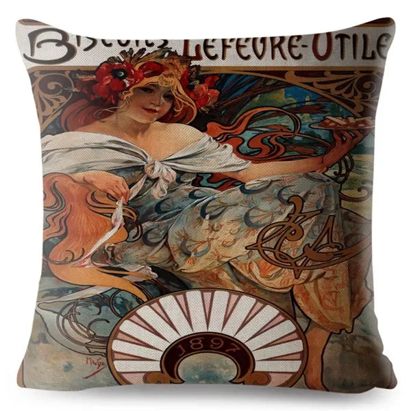 Beige Art Nouveau Gallery Cushion Cover for Home Decor - Axyaa