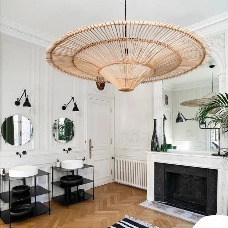 Axyaa Nordic Rattan Chandelier: Elegant Janpanese Wicker Light for Home Decor