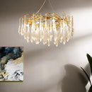 Axyaa Round Gold Crystal Chandelier - Modern Hanging Light for Kitchen, Living, Dining, Bedroom