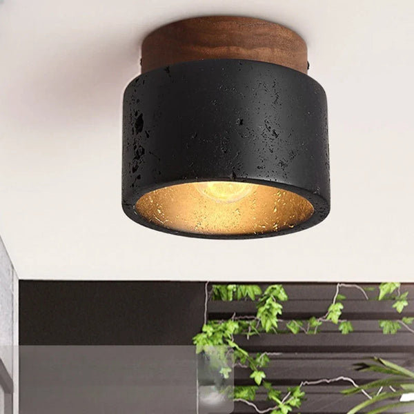 Wabi-Sabi Stone Ceiling Lamp by Axyaa: Medieval Cream Light Fixture for Entrances & Balconies