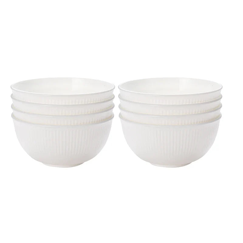 Axyaa White Vertical Grain Bowl Set - 8pcs Reusable Plastic Meal Bowls