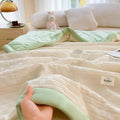 Axyaa Summer Quilt: Washed Waffle Wide Hem Soybean & Cloud Cotton Thin Quilt