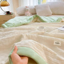 Axyaa Summer Quilt: Washed Waffle Wide Hem Soybean & Cloud Cotton Thin Quilt