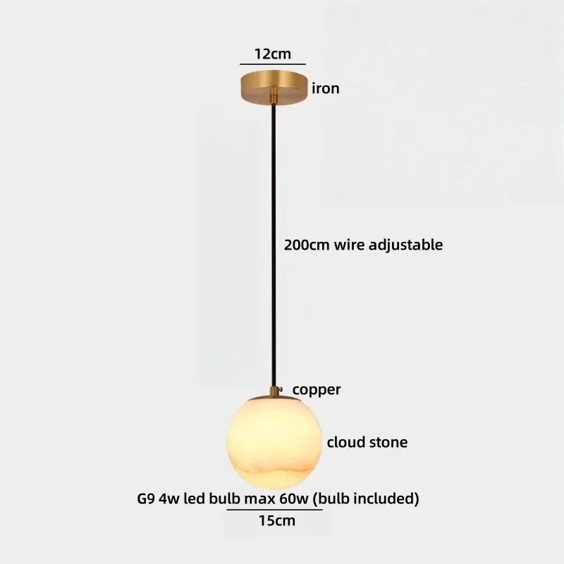 Axyaa Cloud Stone LED Pendant Light Gold Brass Island Kitchen Bedroom Lamp