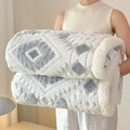 Axyaa Double Layer Geometric Jacquard Fleece Blanket: Thick & Warm Sofa Throw for Autumn/Winter