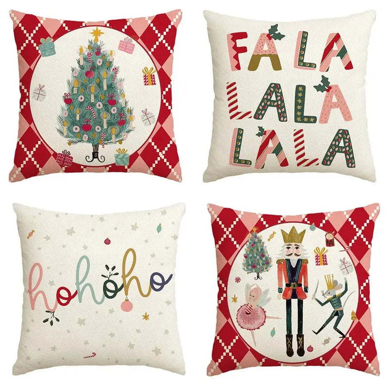 Christmas Nutcracker Decoration Pillowcase Set - Axyaa Branded Festive Tree Printed Cushion Suite