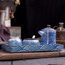 Axya Blue Fish Pattern Ceramic Spice Jar Set with Tray and Condiment Bottles