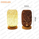 Axyaa Rattan Twine Table Lamp with Wooden Base for Home Decor