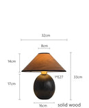 Axyaa Brown Wood Finish Table Lamp with Fabric Shade - Handmade Decor for Bedroom & Living Room