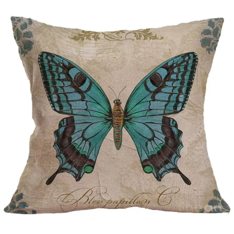 Axyaa Butterfly Pattern Linen Cushion Sleeve for Home Living Room Bedroom Sofa Car
