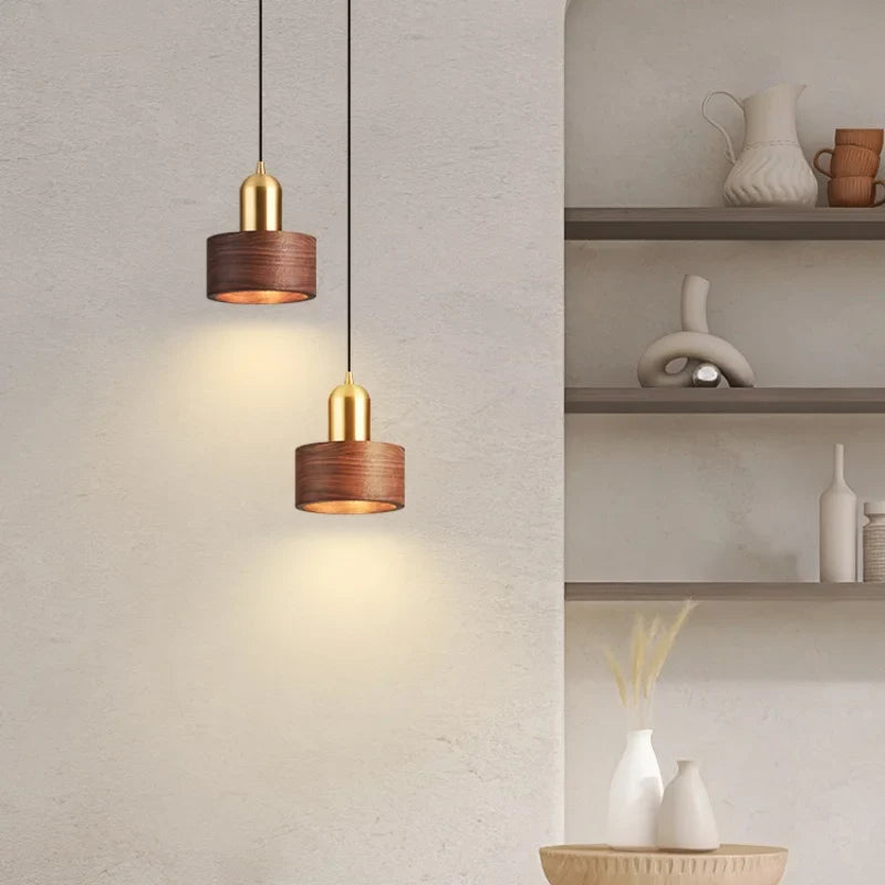 Axyaa Nordic LED Pendant Lamp Walnut Copper Hanging Light Fixtures