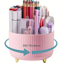 Axyaa Desktop Pen Holder: 360° Rotating Makeup Brush Cup, 5 Slots for Stationery & Makeup