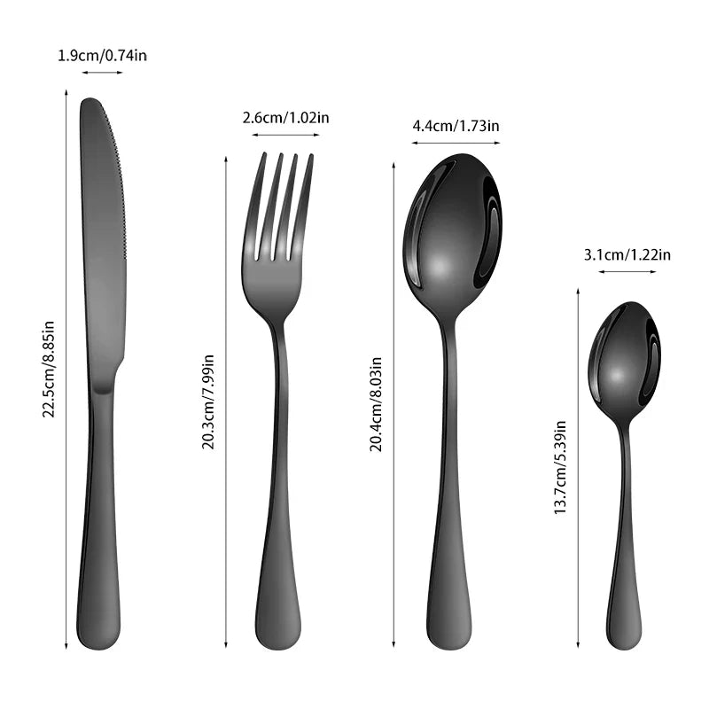 Axyaa Black Stainless Steel Cutlery Set - Knife, Fork, Spoon - 24pcs Home Hotel