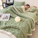 Axyaa Heart Pattern Coral Fleece Blanket: Double Layer Thicken Warm Plush Sofa Throw