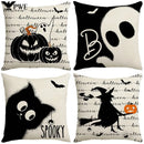 Axyaa Halloween Linen Pillowcase Set, Ghost & Witch Print Throw Pillow Cover