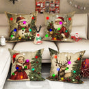 Axyaa LED Christmas Pillowcase with Santa Claus Snowman Fawn Design Home Party Decor