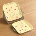 Axyaa Cherry Pattern Dessert Plates Set of 4 - Reusable Square Snack Dishes