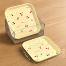 Axyaa Cherry Pattern Dessert Plates Set of 4 - Reusable Square Snack Dishes