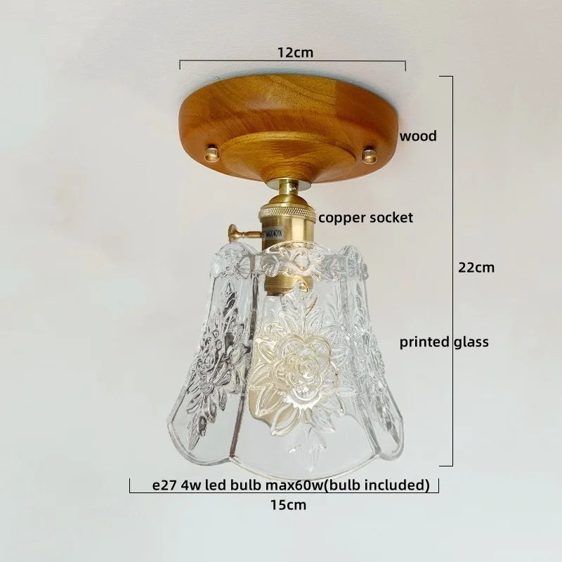 Axyaa Glass Wood LED Ceiling Lights Modern Plafondlamp for Living Room & Corridor