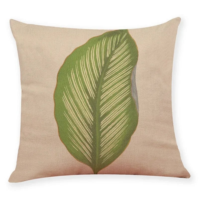 Axyaa Big Leaf Pattern Linen Pillowcase 45x45cm for Car Sofa Home Décor