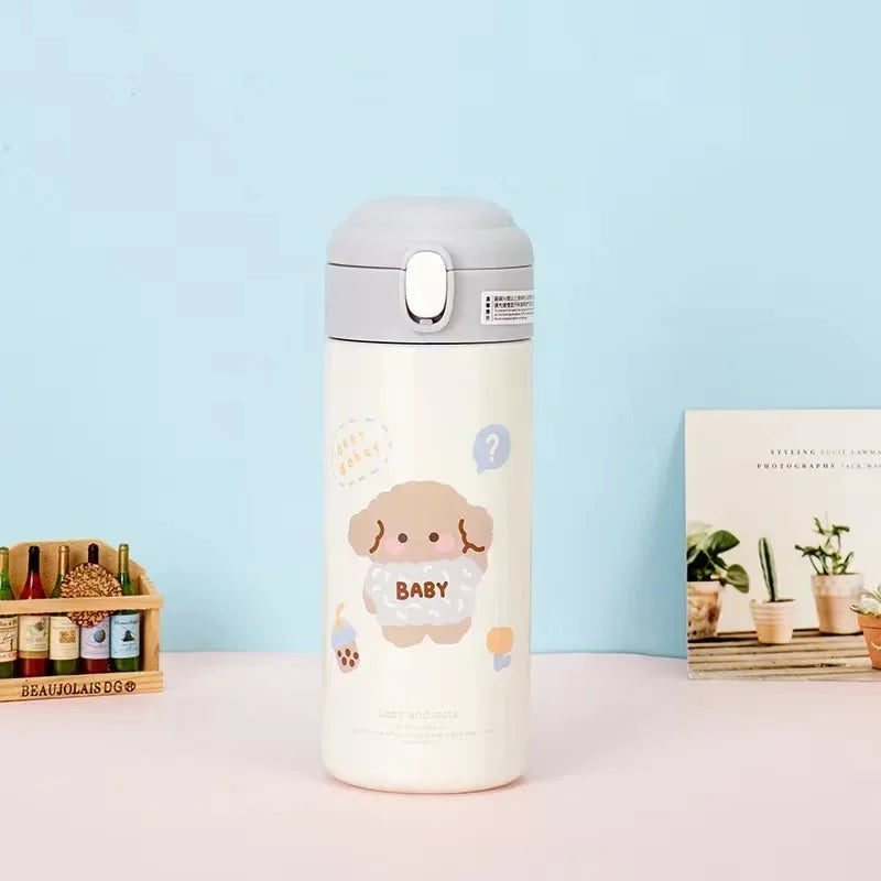 Axyaa 380ml Stainless Steel Vacuum Flask with Straw - Cute Thermal Insulation Water Bottle