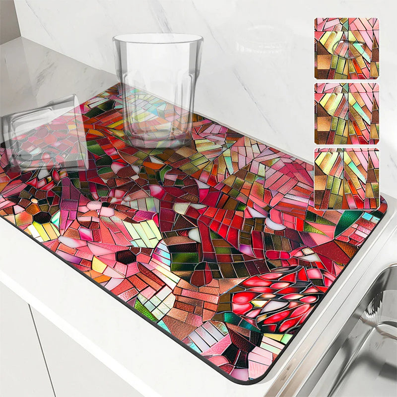 Axyaa Geometric Color Kitchen Mat: Absorbent, Antiskid, Quick Dry Tableware Pad