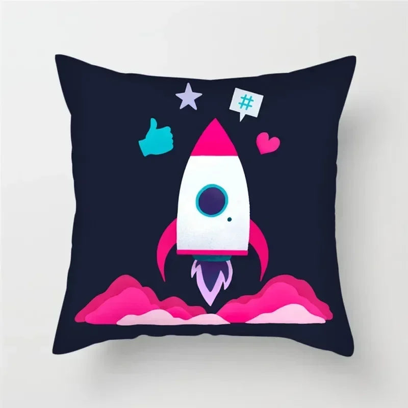 Cartoon Spacecraft Astronaut Rocket Pillowcase for Home Decor - Axyaa
