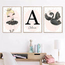 Axyaa Ballet Girl Custom Name Canvas Painting Swan Print Wall Art Nordic Posters