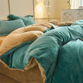 Axyaa Solid Flannel Bedding Set, Reversible Fleece Duvet Cover and Cozy Sheet with Pillowcases