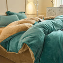 Axyaa Solid Flannel Bedding Set, Reversible Fleece Duvet Cover and Cozy Sheet with Pillowcases