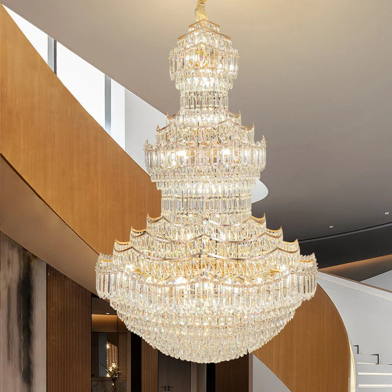 Axyaa Crystal Stair Chandelier: Elegant Duplex Villa & Hotel Mid-Floor Lighting