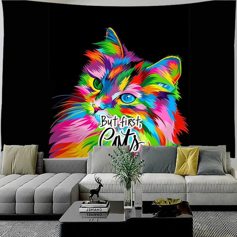 Axyaa Smart Cat Mandala Macrame Tapestry - Bohemian House Decor