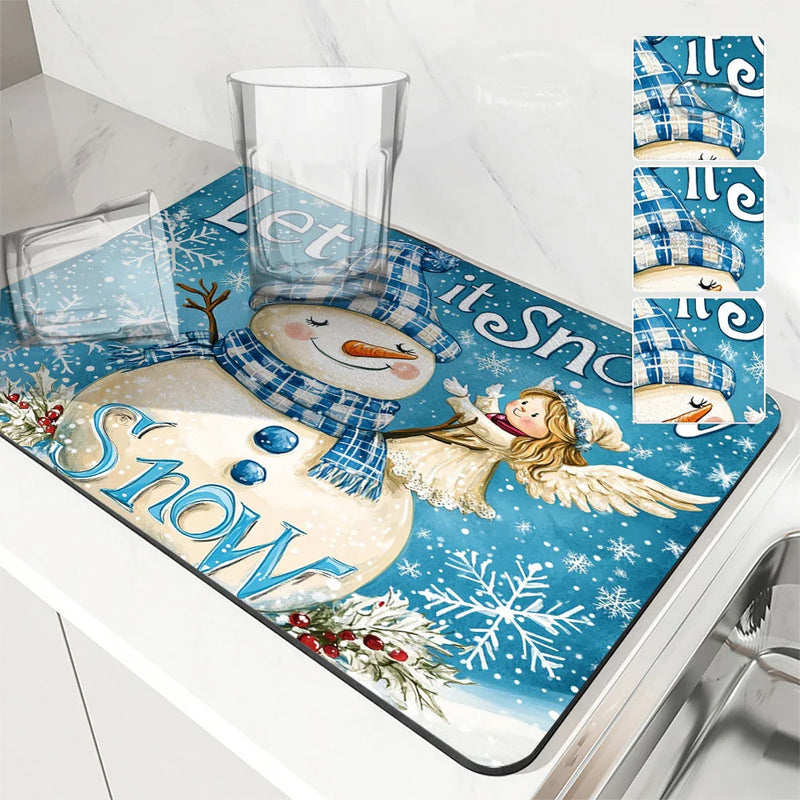 Axyaa Christmas Angel Kitchen Drying Mat Anti-slip Absorbent Draining Pad