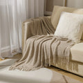 Axyaa Cream White Knit Throw Blanket with Tassels