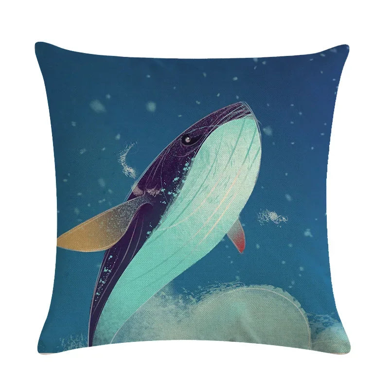 Whale Print Linen Pillowcase for Home and Office Decor by Axyaa