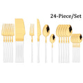Axyaa White Gold Stainless Steel 24-Piece Tableware Set - Premium Silverware Collection