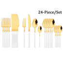Axyaa White Gold Stainless Steel 24-Piece Tableware Set - Premium Silverware Collection