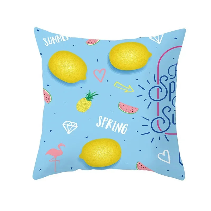 Nordic Cartoon Print Yellow Blue Cushion Cover 45*45cm by Axyaa