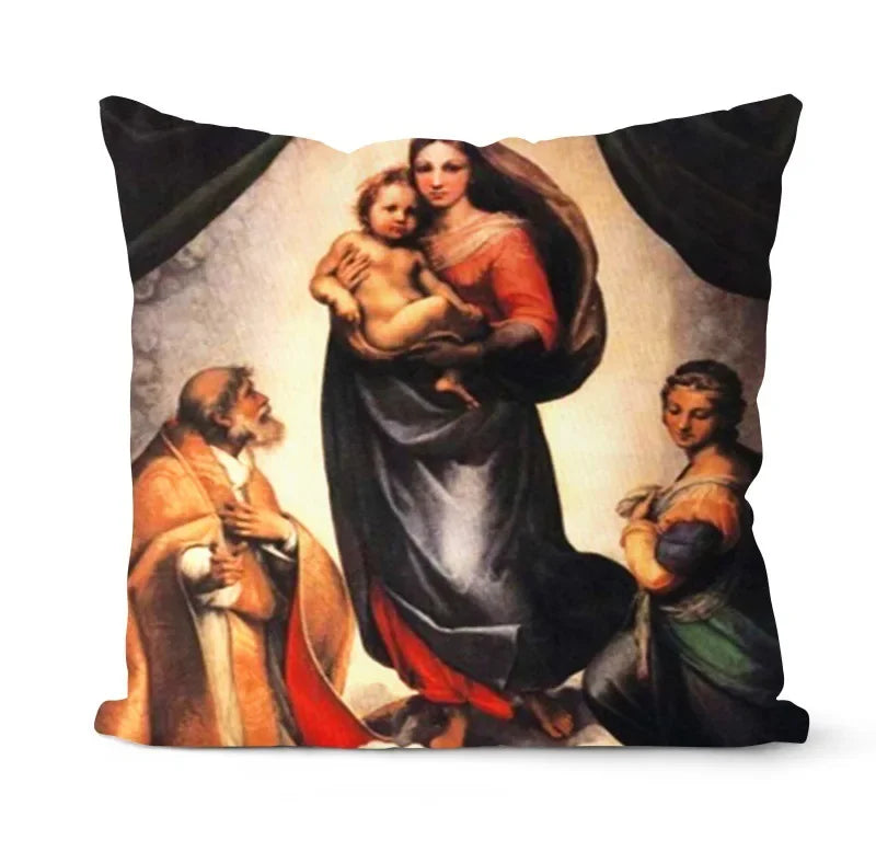 Retro Oil Painting Christmas Pillowcase - Axyaa Nativity Cushions Case Jesus Christ Print Throw Pillows Case