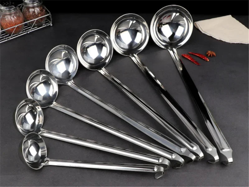 Axya Stainless Steel Long Handle Serving Spoon - Round Soup Scoop