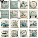 Axyaa Harvest Pumpkin Plaid Linen Blue Pillow Cover for Festive Decor
