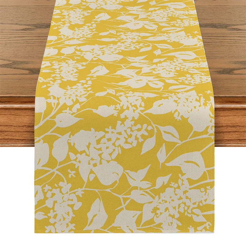 Axyaa Yellow Leaf Plant Table Runner | Chinese Style Floral Table Decor