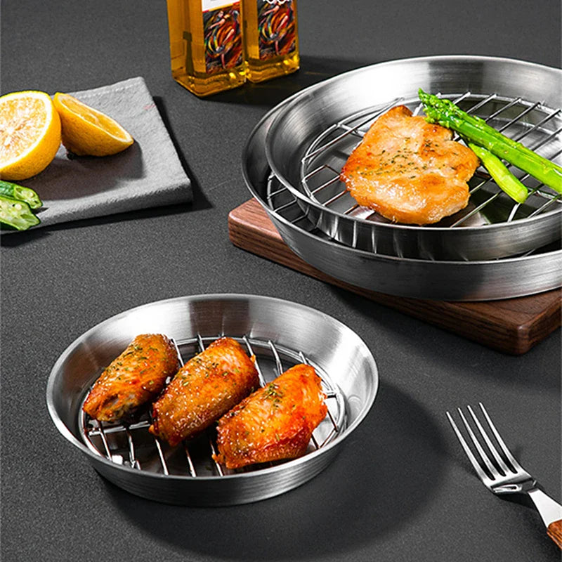 Axyaa Stainless Steel Round Baking Tray with Grid - Versatile Kitchen Baking Tools