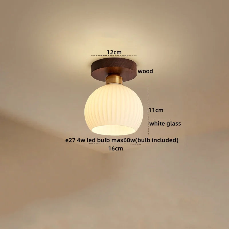 Axyaa Glass Wood LED Ceiling Lights Modern Plafondlamp for Living Room & Corridor