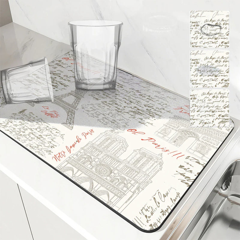Axyaa Artistic Drying Mat for Kitchen Counter, Non-Slip Absorbent Placemat
