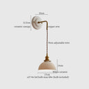 Axyaa Small Pleats Ceramic LED Wall Light Fixture Copper Arm Pull Chain Switch