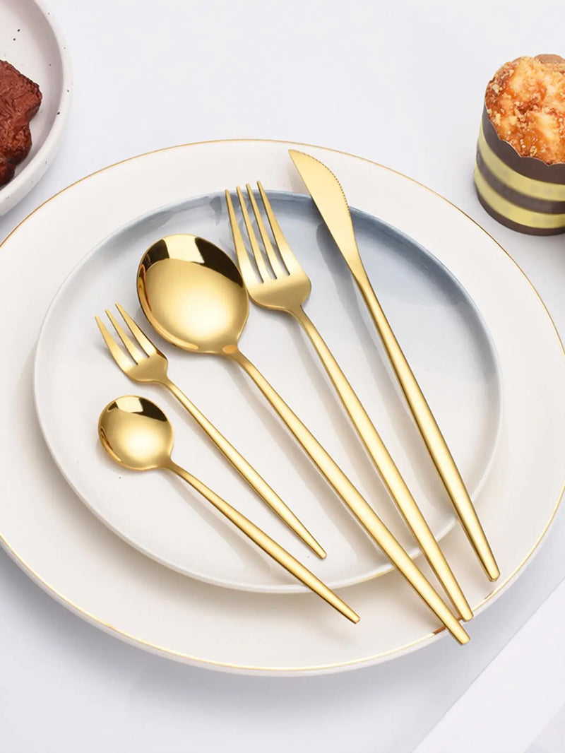 Axyaa 30pc Stainless Steel Cutlery Set with Steak Knives, Fruit Forks, and Dessert Spoons