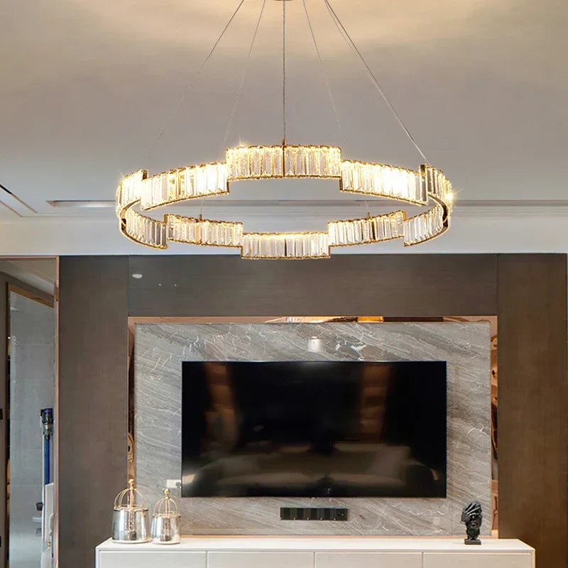 Axyaa Crystal Pendant Chandelier: Modern Luxury LED Lighting Fixture for Living, Dining, Kitchen, Bedroom